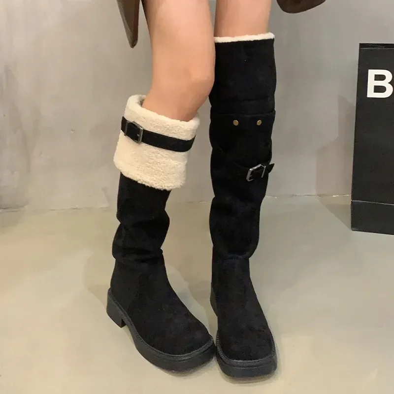 

Platform Women Chelsea Flats Boots Fur Warm Suede Shoes warmthWinter Trend New Over The Knee Boots Short Plush Cotton High Botas