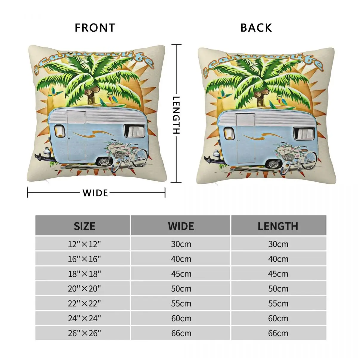 Caravan Life Square Pillowcase Polyester Linen Velvet Creative Zip Decorative Sofa Seater Cushion Cover 45x45