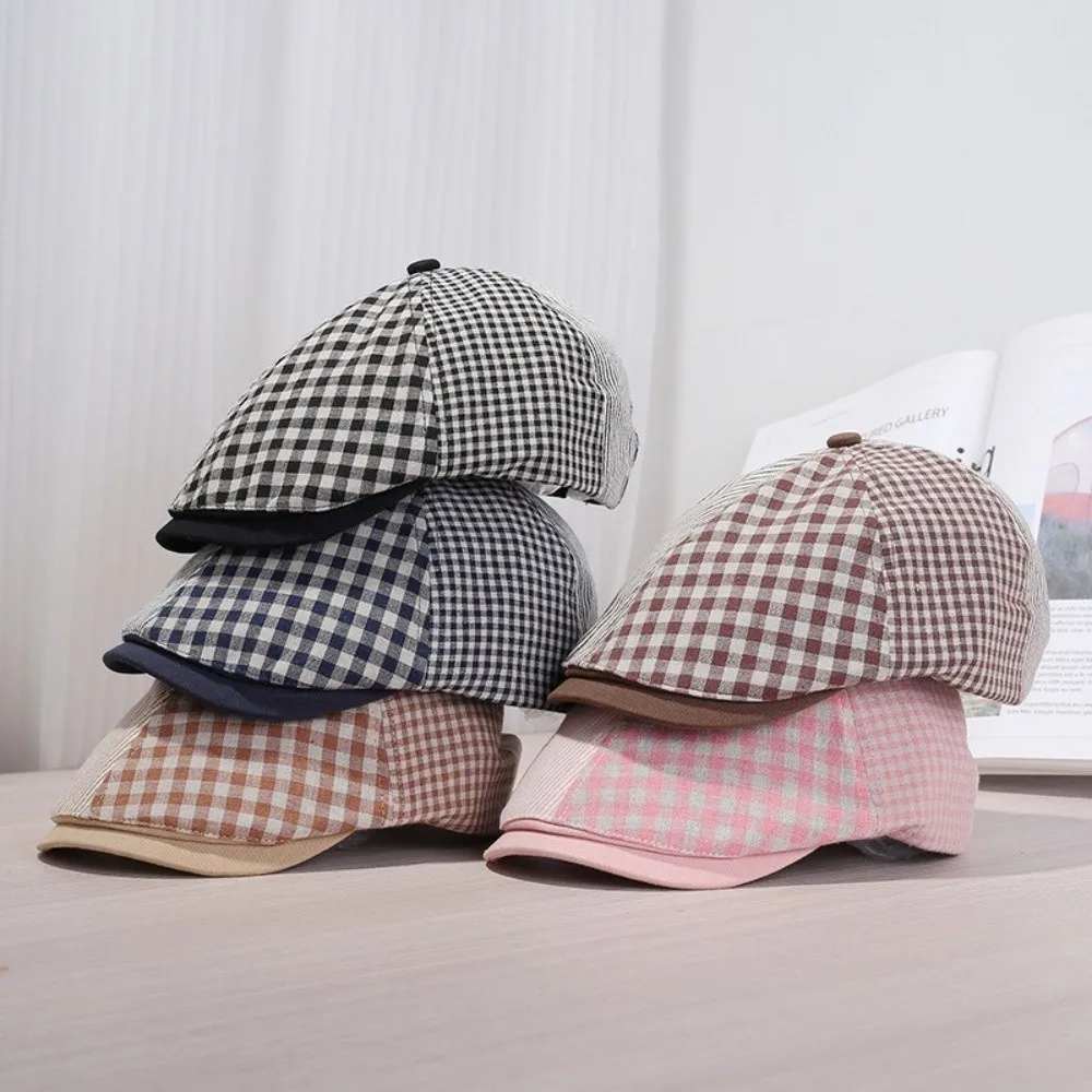 트렌디 한 레트로 Duckbill 모자 조정 가능한 통기성 베레모 경량 격자 무늬 Newsboy 모자 남여