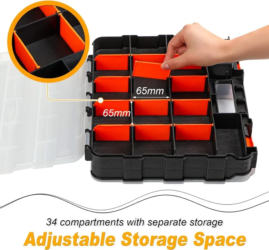 Double Side Tools Organizer, Removable Plastic Dividers, Hardware Box Storage, Excellent for Screws,Nuts,Small Parts