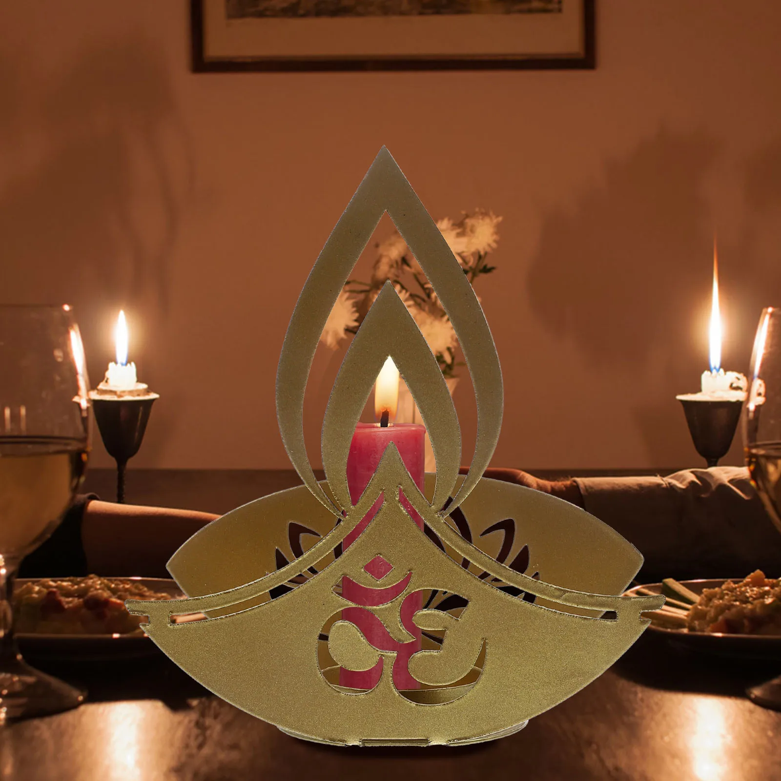 Porta tealight in metallo con supporto per Diwali, candelieri in ferro, decorazione per proiezione, ornamento festivo, accessori per il desktop