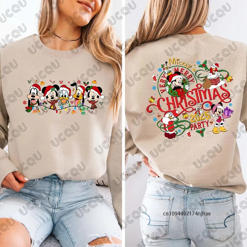 2025 noël Disney famille Mickey Mouse imprimer sweat à capuche en coton pour les femmes automne hiver à manches longues sweat décontracté Couple hauts