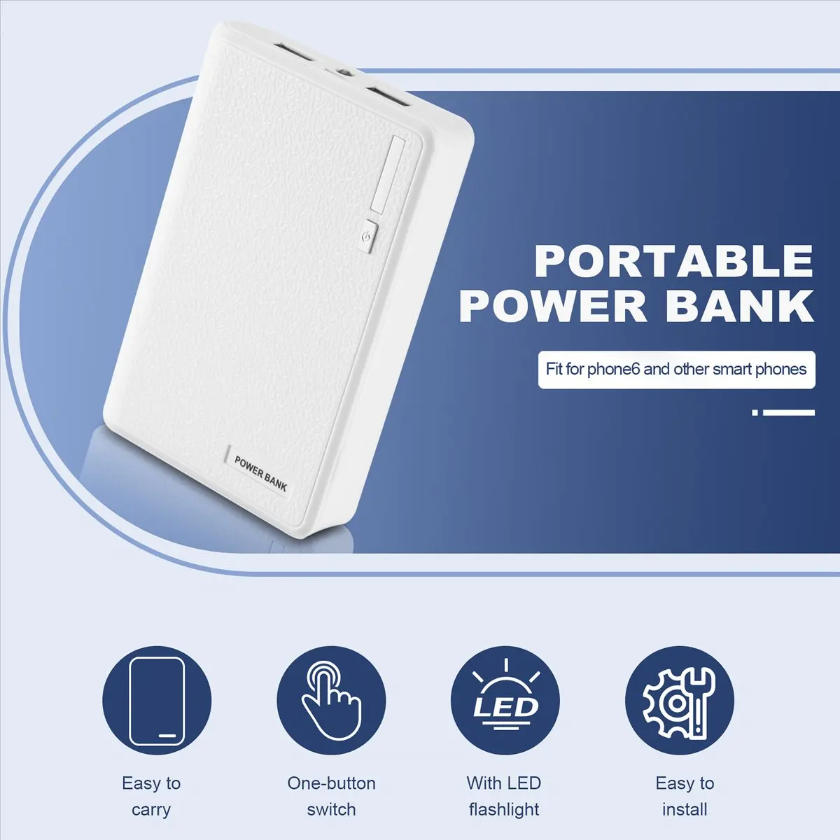 Reliable- Portable USB Charger 5V 2A 18650 Power Bank Battery Box For iphone6 Smartphone Colour:White