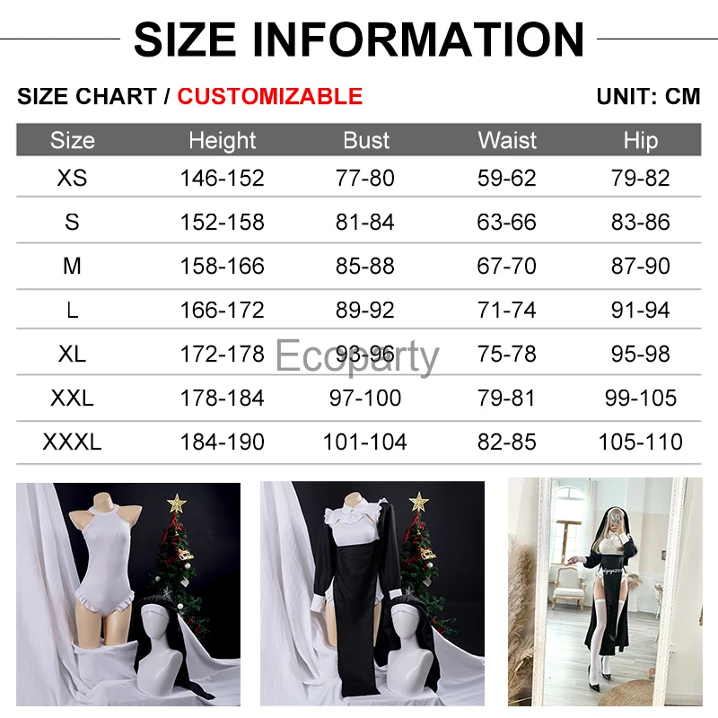 2024 Nun Cosplay Costume Women Fancy Dress Set Halloween Party Roleplay Outfit Adult Nun Dress Black Fancy Cosplay Dress Up