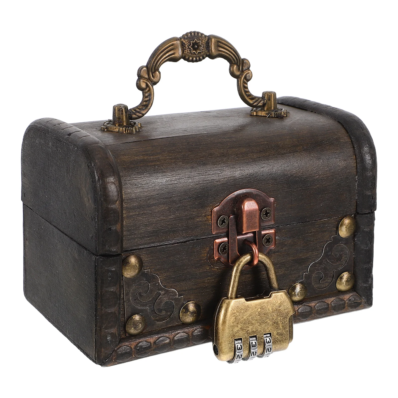 

1Set Wooden Storage Box Lockable Jewelry Organizer Vintage Treasure Chest Decorative Retro Style Home Storage
