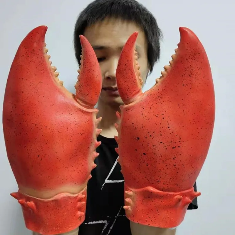 Creative Spoof Cartoon Cute Crab Claw Cosply Latex Gloves Crayfish Large Pliers Gloves Halloween Theme Party Dress Up Prom