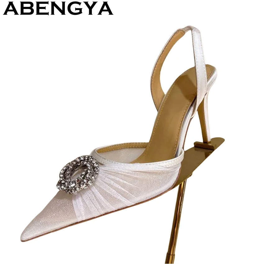 

ABENGYA Elegant Lace Thin High Heel Sandals Women's Pointy Toe Slingback Dress Party Shoes 2025 Summer Sexy Wedding Shoes Mujer