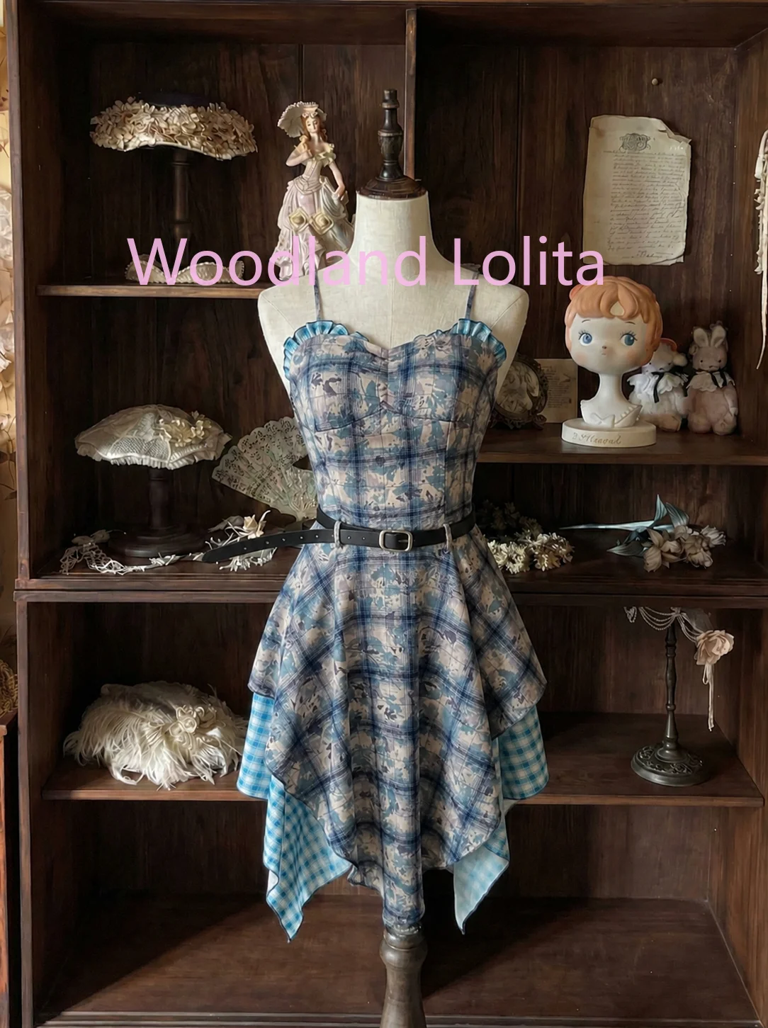 Korean Blue Plaid Camisole Dress Women's Summer Original Design Slim Paneled Irregular Dress Casual High-street Fashion Clothes
