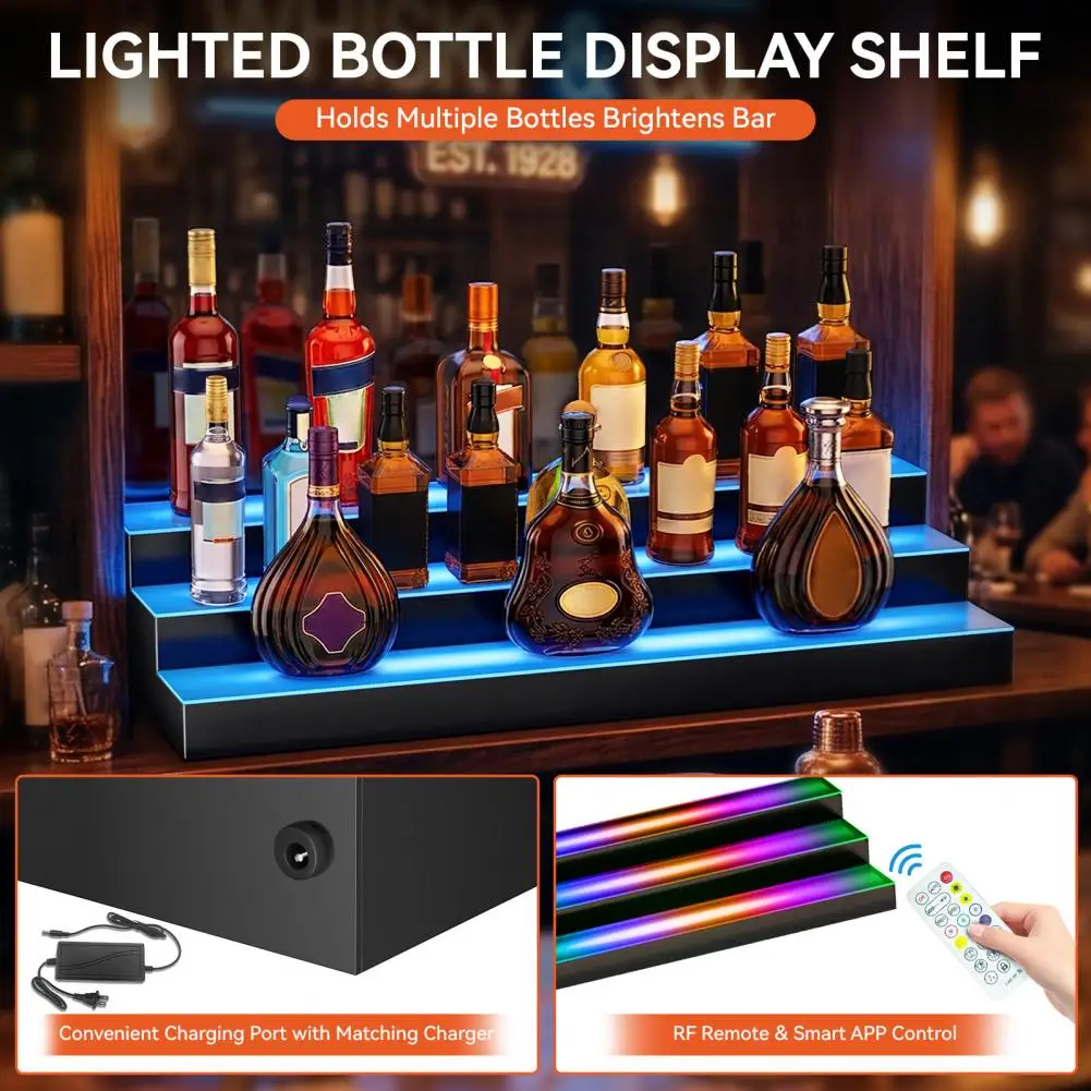 Bar Wine Rack Acrylic Vinos Bottles Decoration Holder LED Emits Light Whiskey Showcase Multi Layer Steps Cocktail Display Stand