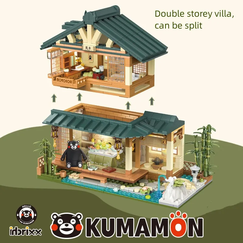 Kumamon Bear Country Creative Villas Cafe Ramen Sushi Shop Building Blocks City Stree View Assemble Bricks Toys Gifts For Kids