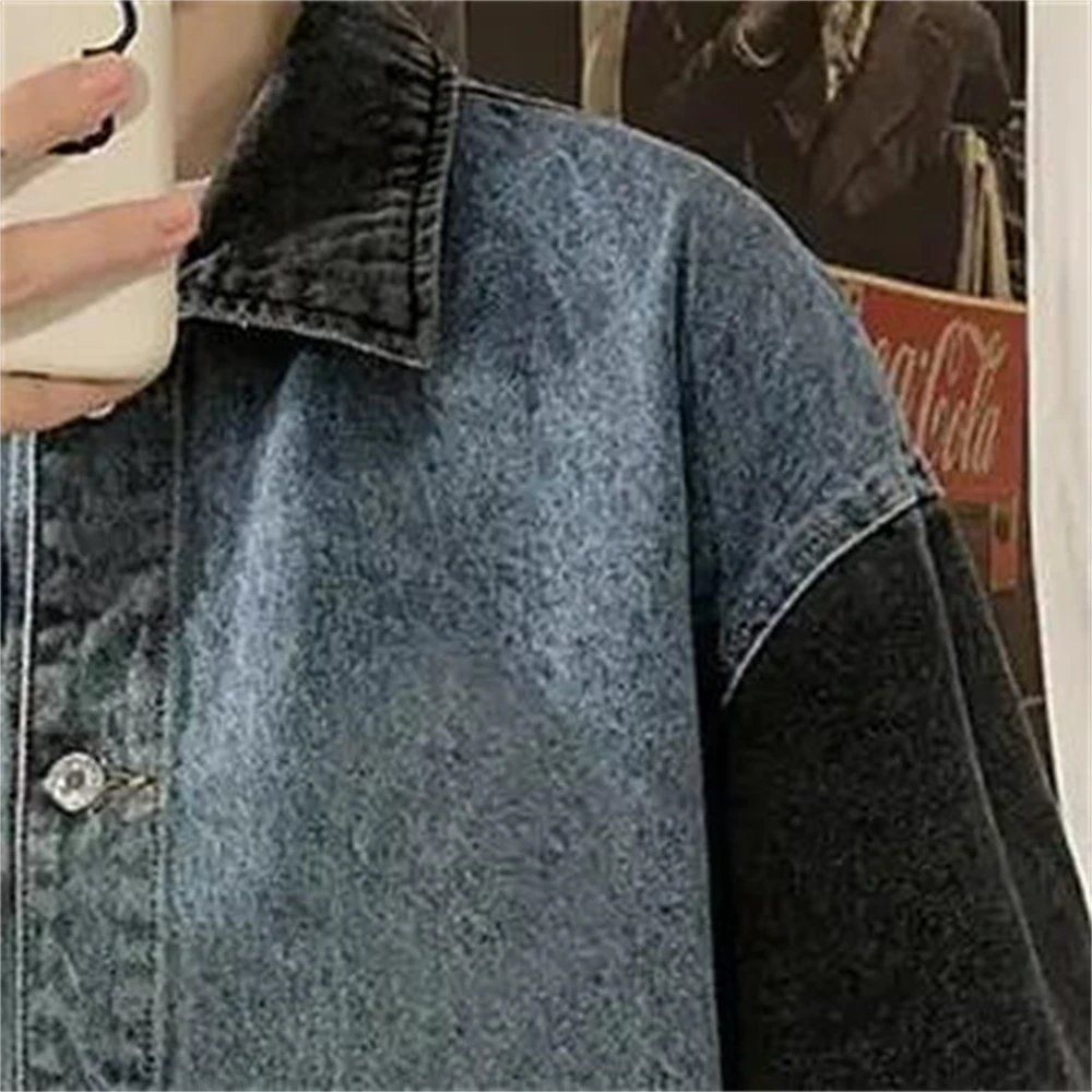 Mantel Denim kasual pria, jaket Denim gaya Korea, jaket perca, jaket pasangan, pakaian luar Retro, jaket Denim gaya Korea, musim semi, musim gugur