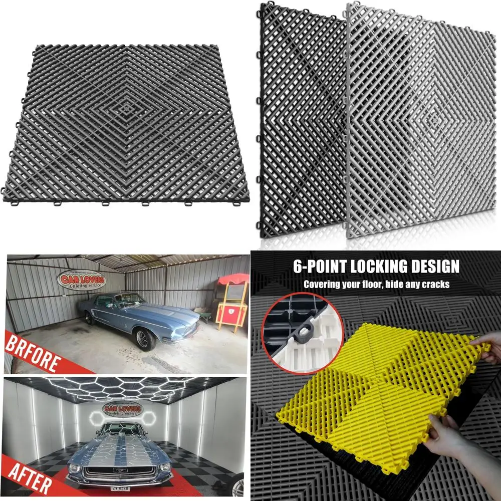 

Non-Slip Interlocking Plastic Tiles for Garage Flooring, 25 Pieces, 15.7x15.7, Ideal for Garage Organization, Storage, and Safet