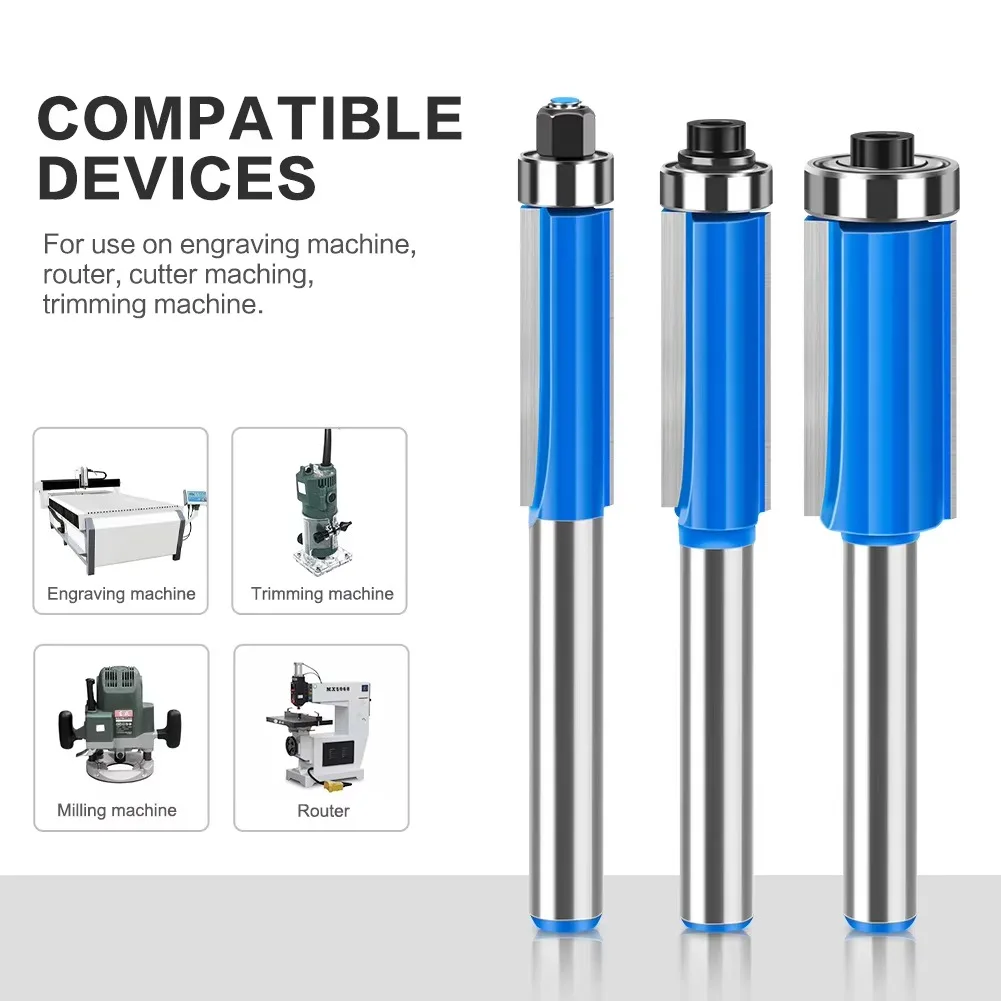 1 قطعة مجموعة من 8 مللي متر عرقوب التشذيب القاطع فلوش تقليم بت مع اثنين محامل بت التوجيه أدوات النجارة لقطع تشذيب الخشب
