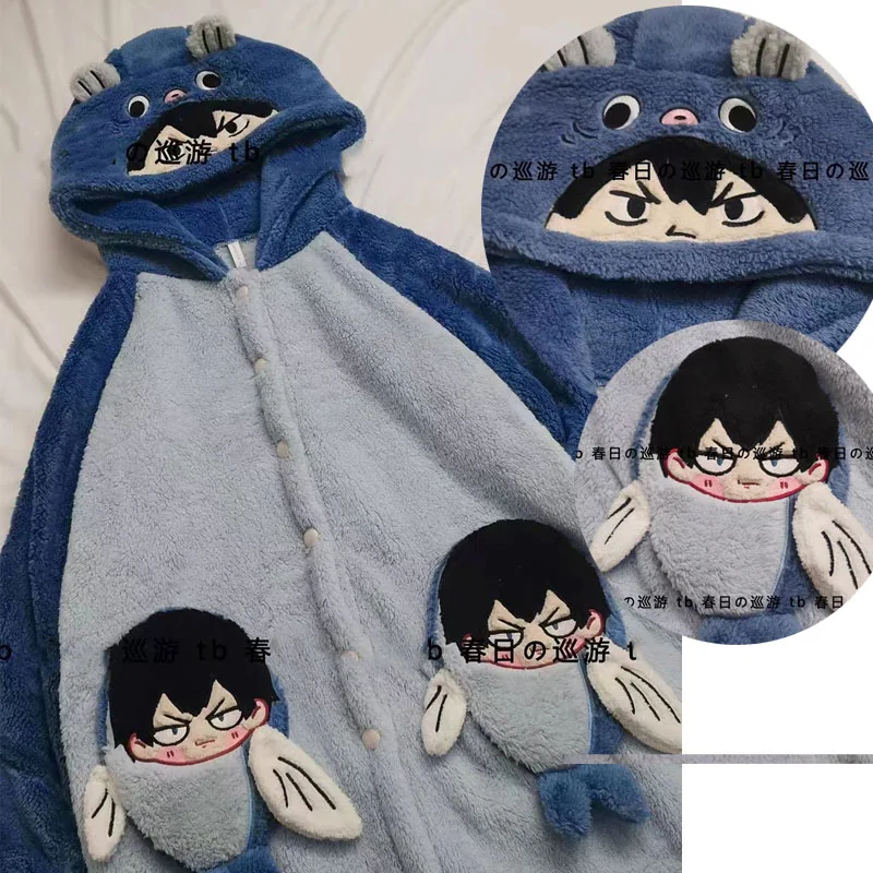 Tobio Kageyama Couple Pajamas Nightgown Cartoon Warm Winter Lounge Clothes Haikyuu Student Plush Doll Decorate Loose Coat Pants