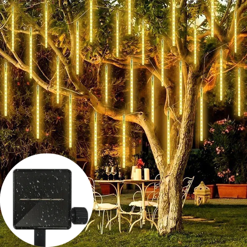 Lumières solaires de pluie de météorites de LED, chute de pluie, nickel é de goutte, guirlandes lumineuses pour les ornements d'arbre de Noël, décor de fête de vacances, 2024