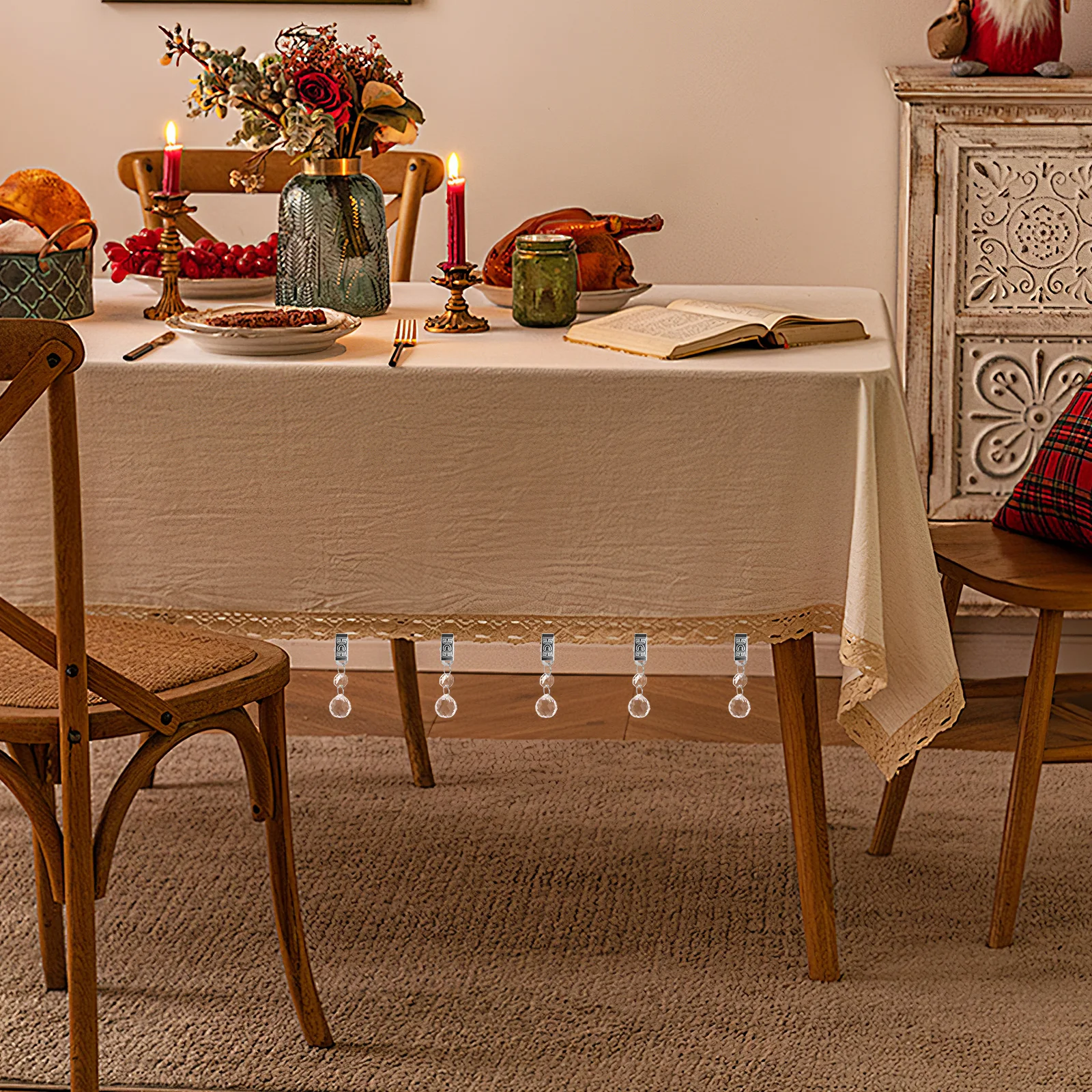 

12pcs Crystal Teardrop Tablecloth Weights Metal Clip Heavy Duty Decorative Drapery Clips For Outdoor Events Garden Parties