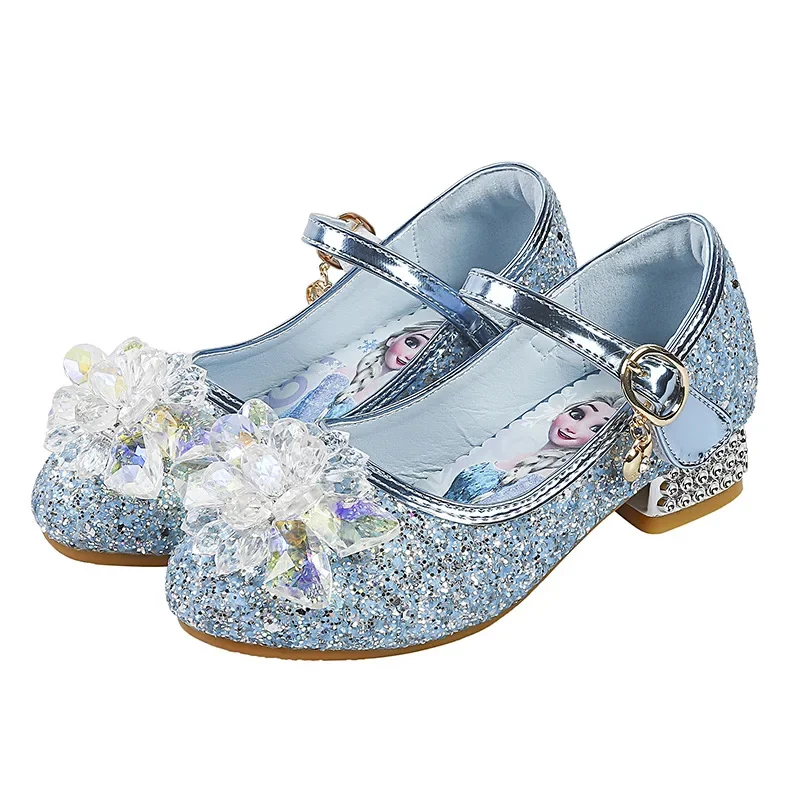 Disney Princess Crystal Shoes New Girls Single Shoes Frozen Aisha Sophia Rhinestones Shoes Performance Elegant Party Shoes