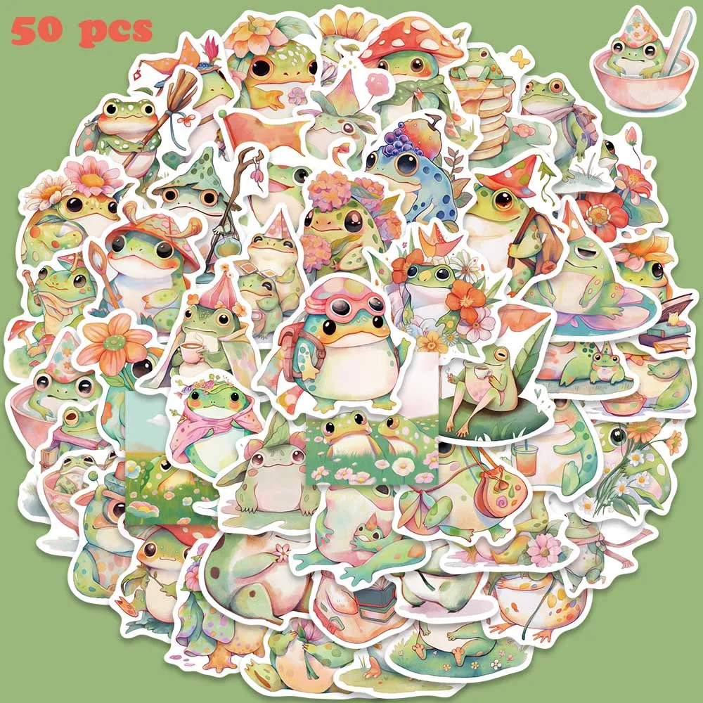 50pcs Colorful Fruit Juice Frog Stickers Cute Cartoon Decals DIY Water Bottle Laptop Luggage Skateboard Scrapbook Sticker