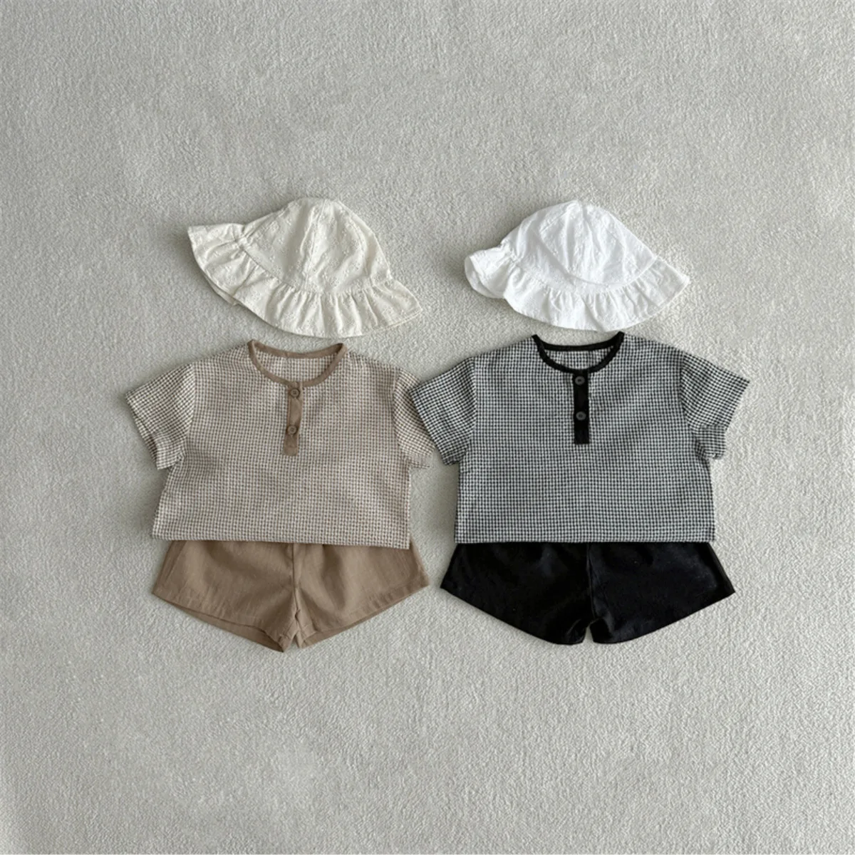 

2025 Summer New Baby Boy Short Sleeve Clothes Set Infant Girl Plaid T Shirts + Shorts 2pcs Suit Cotton Toddler Outfits