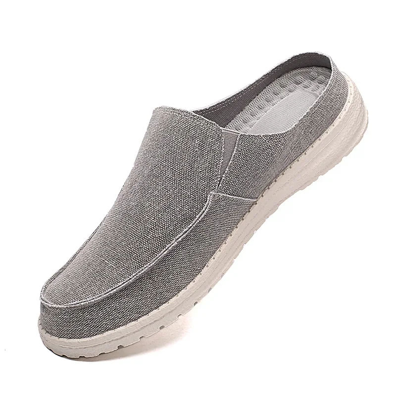 Zapatillas de lona antideslizantes para hombre, mocasines informales transpirables, color gris, talla grande