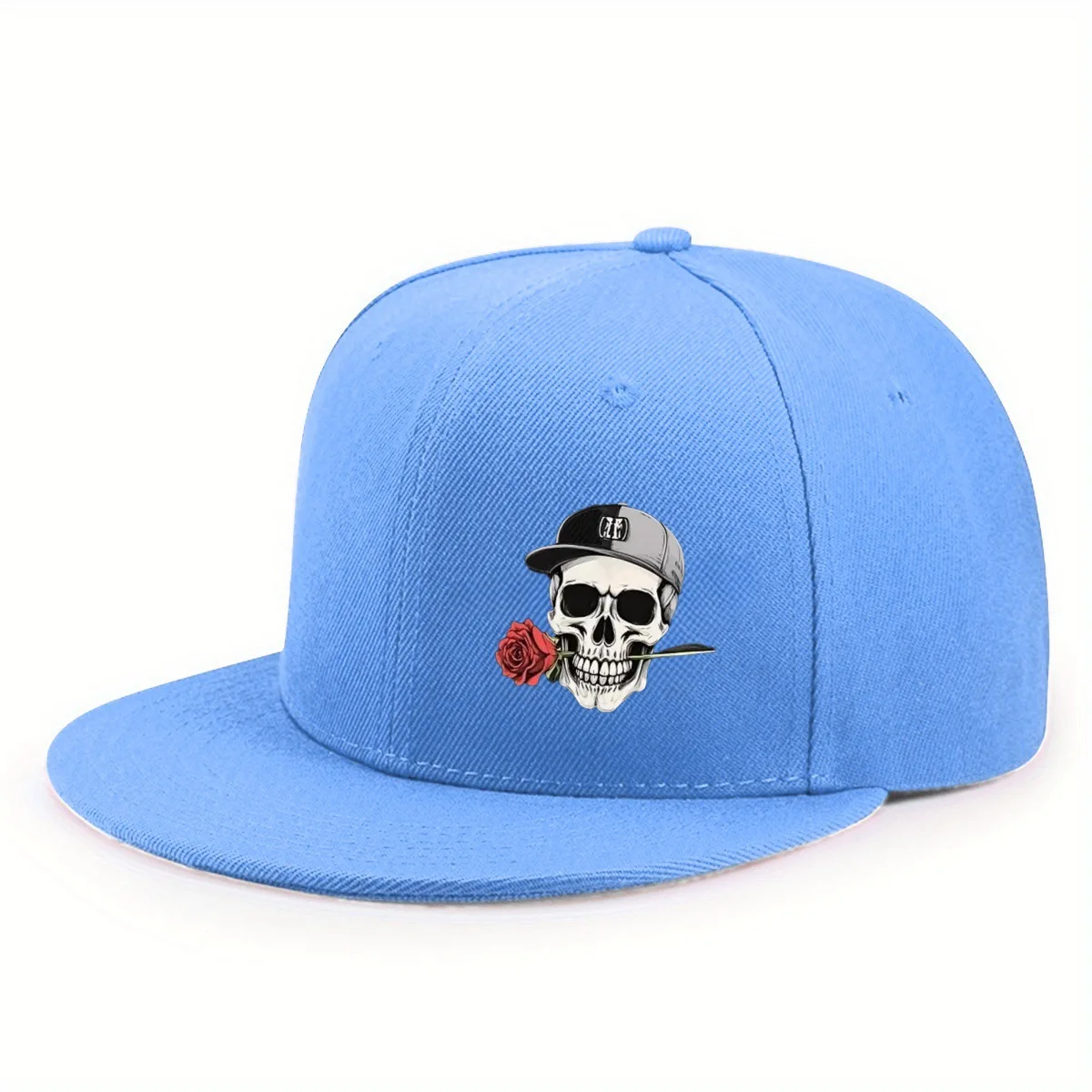 Neue verstellbare Hip-Hop-Baseballkappe mit Totenkopf- und Rosenmotiven im Vintage-Stil mit flachem Schirm für Outdoor-Street-Sportarten. – Detail 12