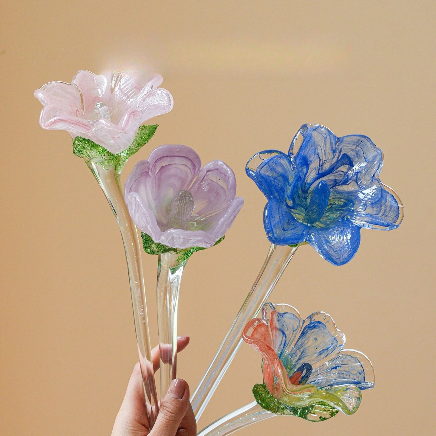 Purple glazed flower ornament pink blue green living room water raised flowers dining table