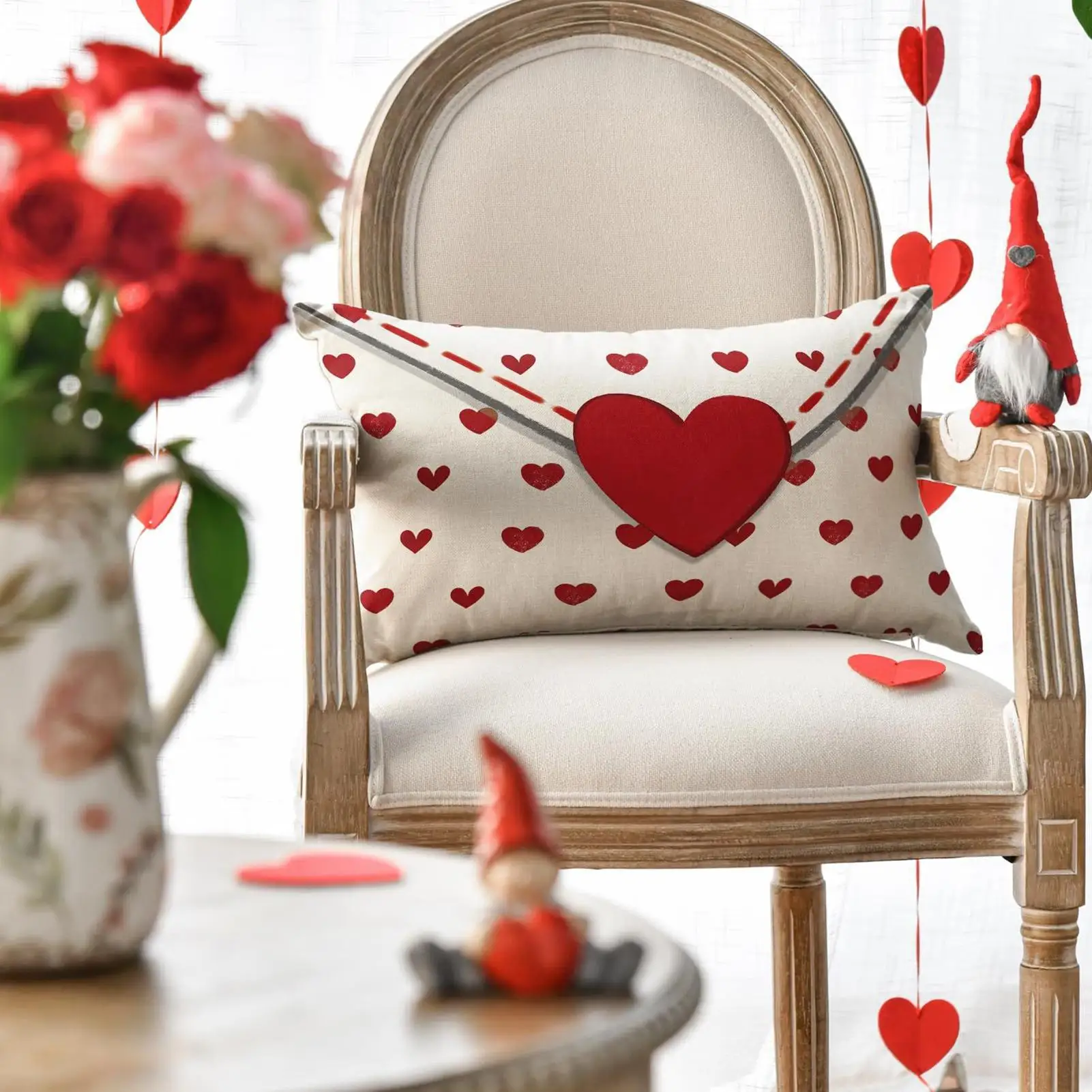 Pillow Covers Red White Decorative Pillowcases Valentine's Day Envelope Throw Pillow Cover for Holiday Winter Home Bedroom Couch