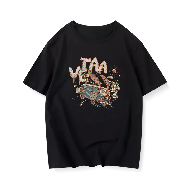 DAYIFUN Women T-shirt American Brown Cotton Car Letters Printed T Shirt 2024 Hip Hop Casual Tshirt Summer Short Sleeve Tops Tees