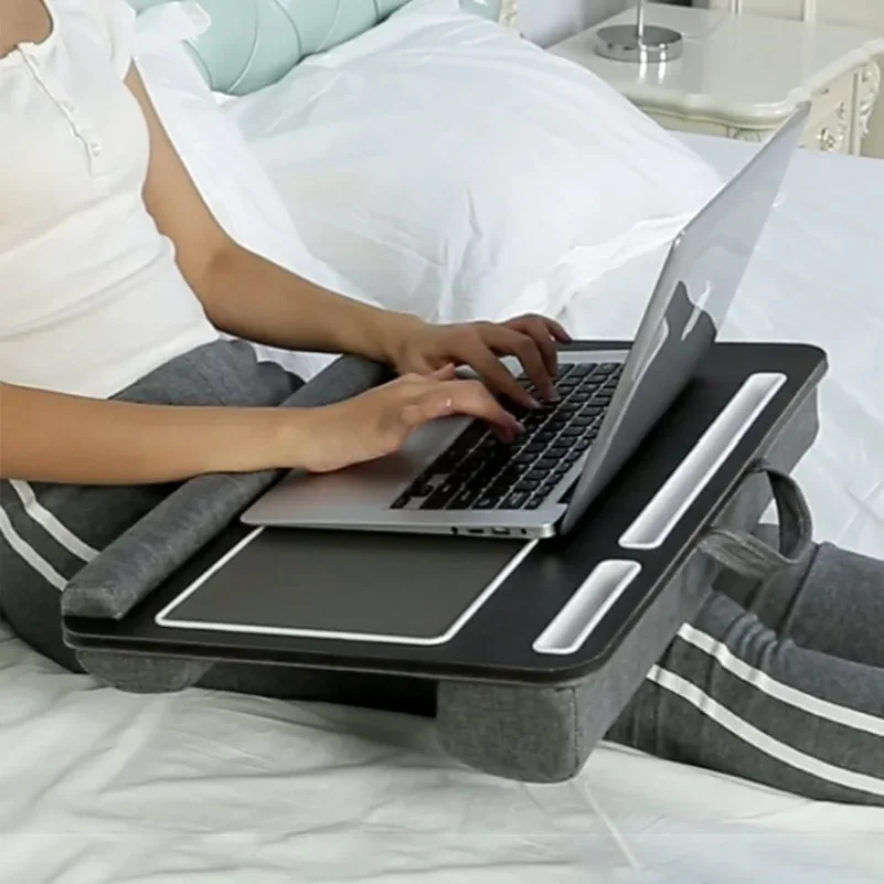 Multi Purpose Laptop Desk Leg Table Design of Double Groove Anti Slip Bar Embedded Mouse Pad