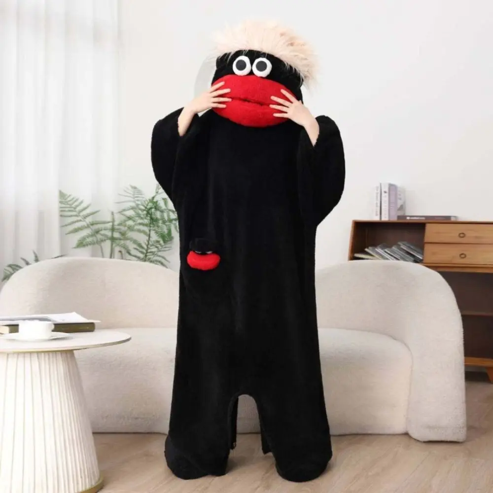 Funny Soft Coral Fleece Big Mouth Onesie Pajamas Thicken Texture Hooded Pajamas Oversized Jumpsuit Unisex