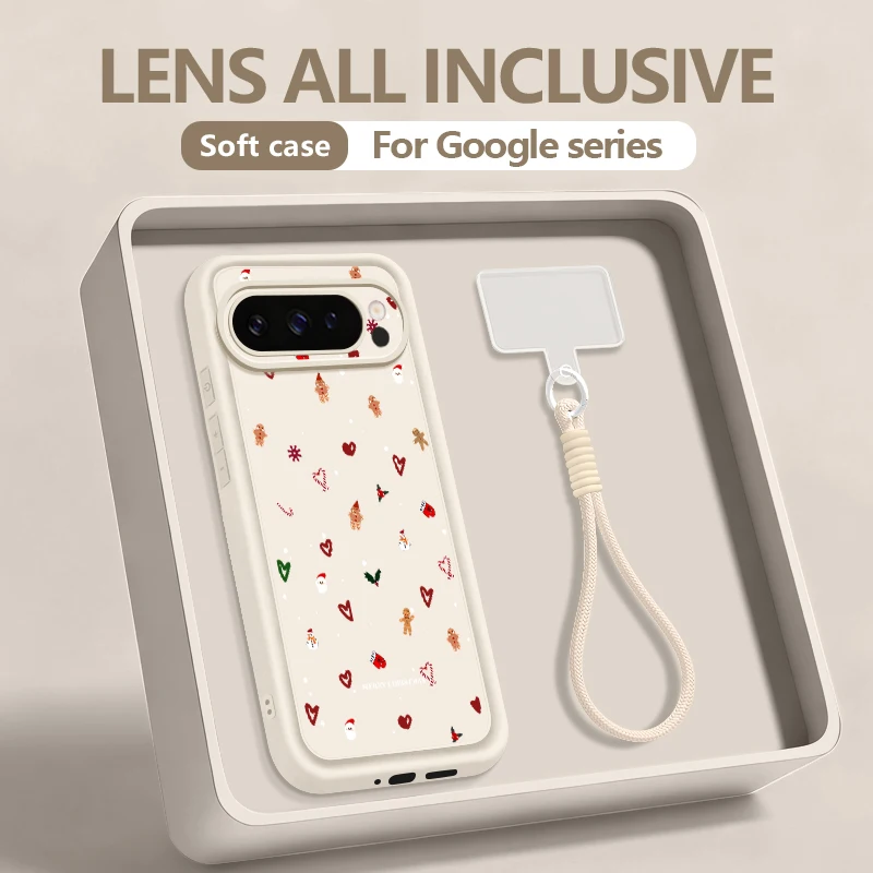 عيد الميلاد القلب نمط جراب هاتف لجوجل بكسل 10 8 7 برو 9A 8A بكسل 9 10 برو XL شريط للرسغ الحبل لينة غطاء خلفي من البولي يوريثان #2