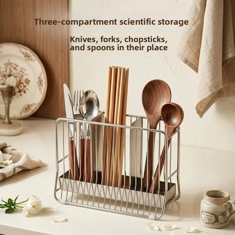 304 Stainless Steel Chopstick Bucket Large Capacity Ventilated Chopstick Cage Detachable Moisture-Proof Cutlery Drying Basket