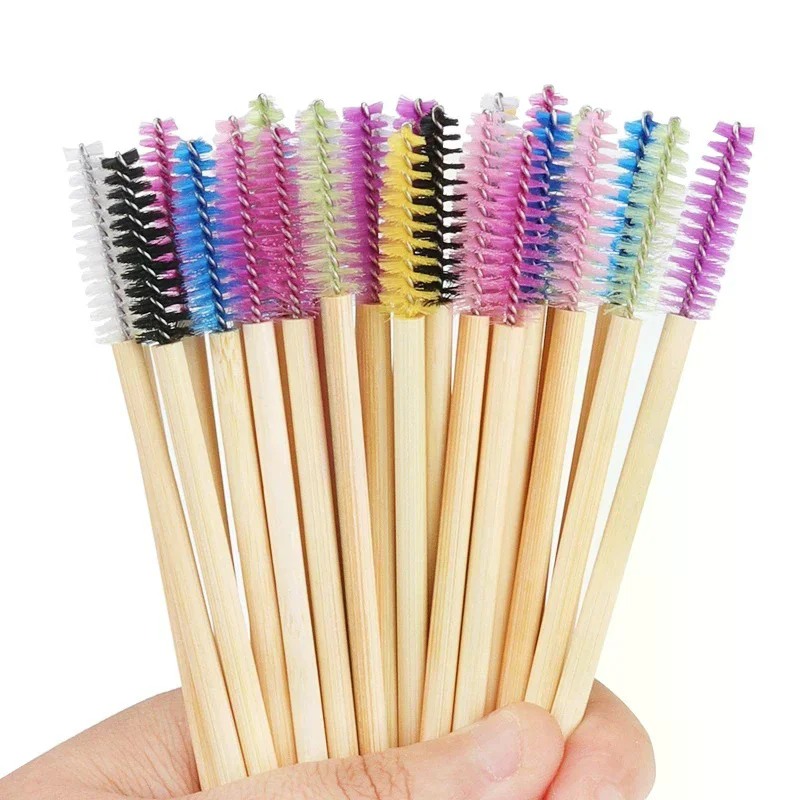 50Pcs Bamboo Handle Eyelash Brush Makeup Brush Eyelash Extension Mascara Wands Applicators Eye Lash Curling Comb Makeup Tool
