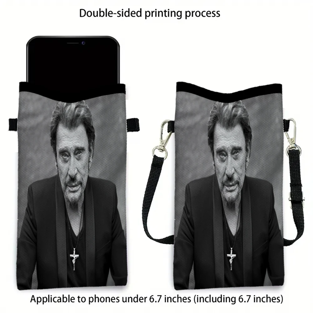 Johnny Hallyday Handytasche mit Umhängeband, exquisiter Musterdruck, Umhängetasche, Umhängetasche, Handytasche 3.3 – Detail 3
