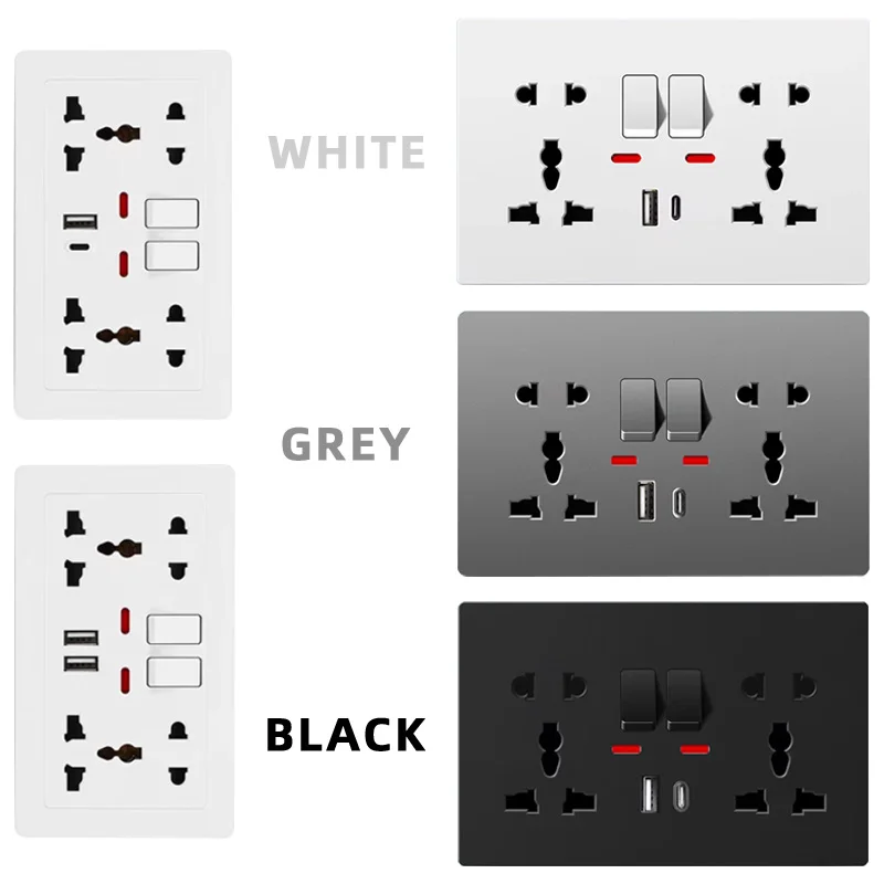 

Универсальная розетка, настенная розетка для скрытого монтажа, зарядное устройство с USB-C и USB-портами