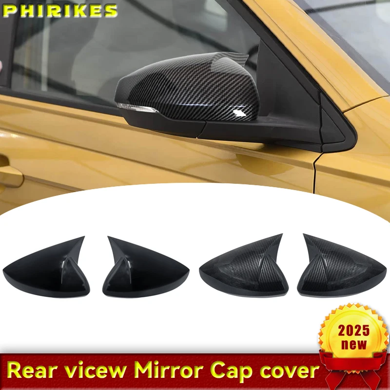 

2pcs Rearview Mirror Caps Cover Glossy Black Sticking For Volkswagen VW POLO 2018 2019 2020 2021 2022 2023