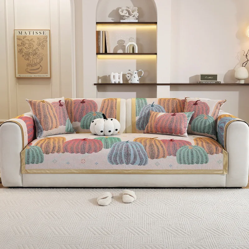 Chenille Sofa Mat Non-slip Solid Color Couch Four Season Universal Sofa Cover Jacquard Combination Sofa Cushion