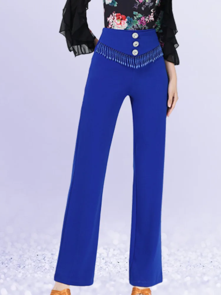 High Waist Ballroom Pants Women 2023 Modern Dance Clothing Standard Woman Latin Girls Rhinestones Kawaii Tassel Trousers 6XL