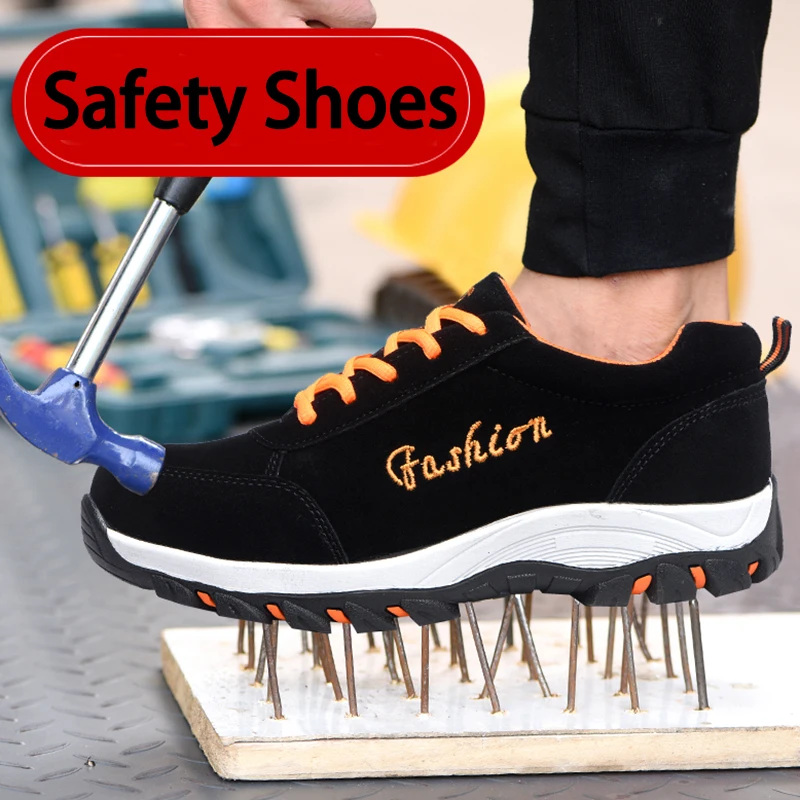 Anti-Smashing Men's Work Safety Shoes Men Boots Steel Toe Puncture-Proof Industrial Shoes Non-Slip Mens Leather Casual Sneakers