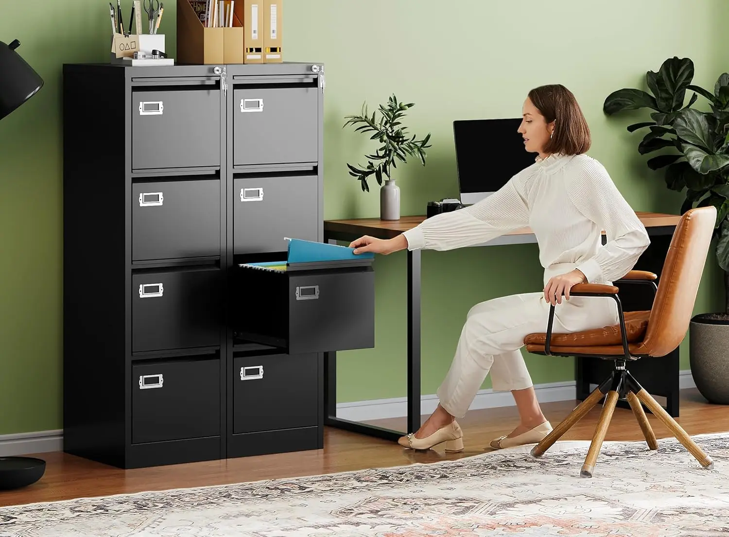 4 Drawer File Cabinet with Lock,Metal Office Filing Cabinets for Home Office- Storage A4/F4 LetterLegal -Assembly Required Black