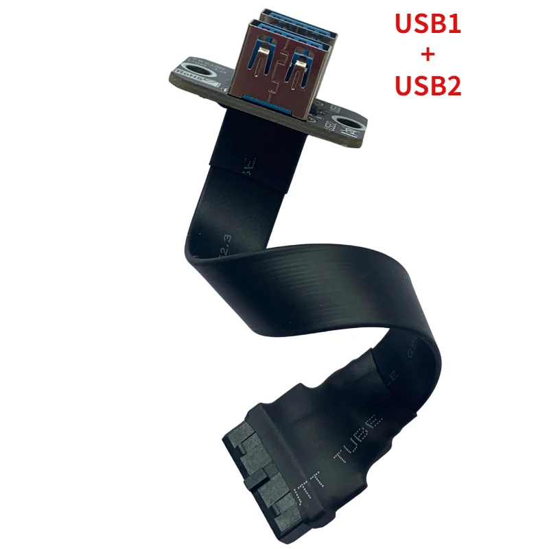 Internal Mainboard 19/20Pin To 2-Ports USB 3.0 USB-A Female Flat Cable Front Panel Dual USB3.0*2 Full Speed Shielded USB Adapter