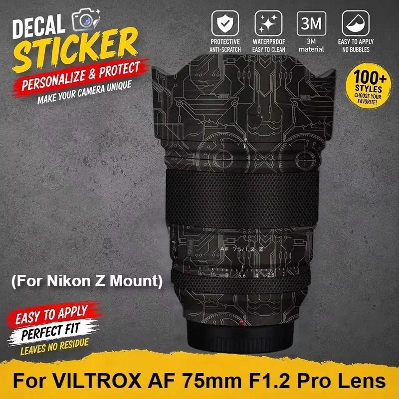 For VILTROX AF 75mm F1.2 Pro Lens(For Nikon Z Mount) Skin Sticker Premium Vinyl Wrap Stylish Protective Decal Anti-Scratch Cover