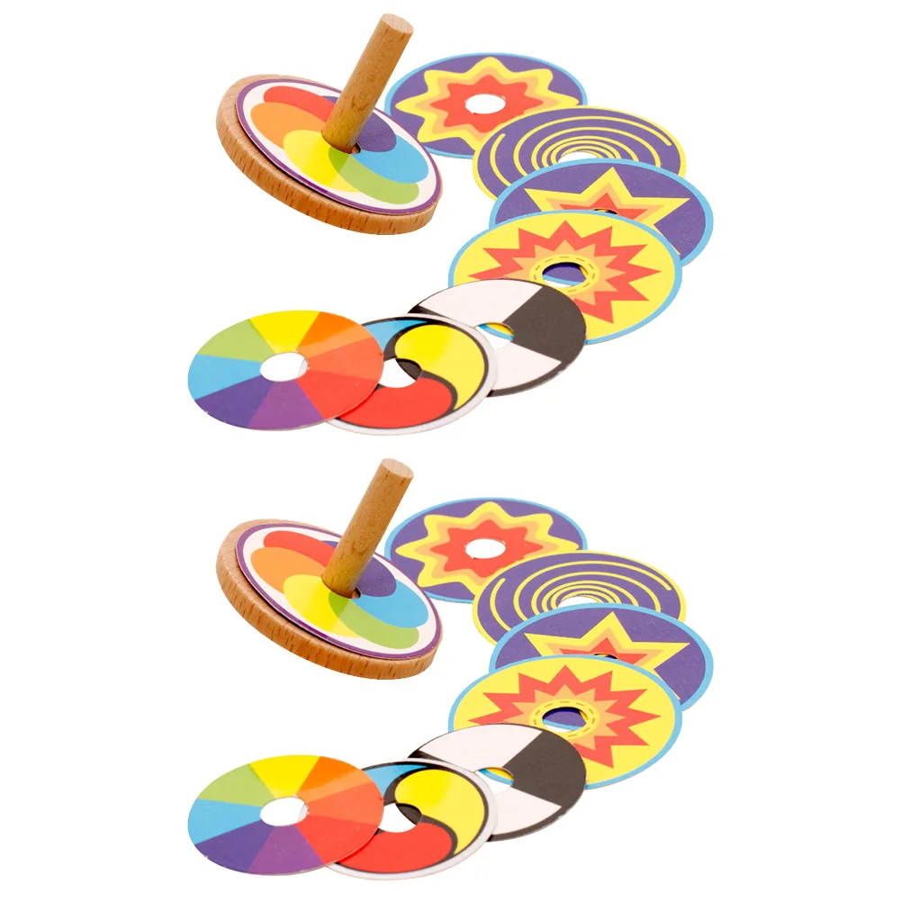 Gyroscope en bois pour enfants, 2 ensembles, hauts colorés, cadeaux de fête éducatifs, jeu toupie en bois pour Collection
