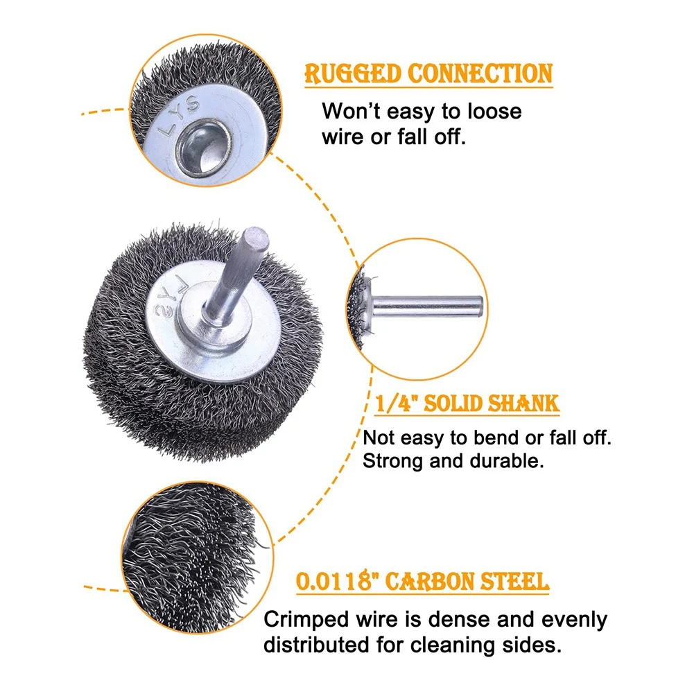 (ABLP) Wire Wheel Brush for Drill Attachment,2 Inch Removal Paint Rust, 0.0118In Carbon Steel Wire, 1/4In Shank, 20000RPM 2PCS