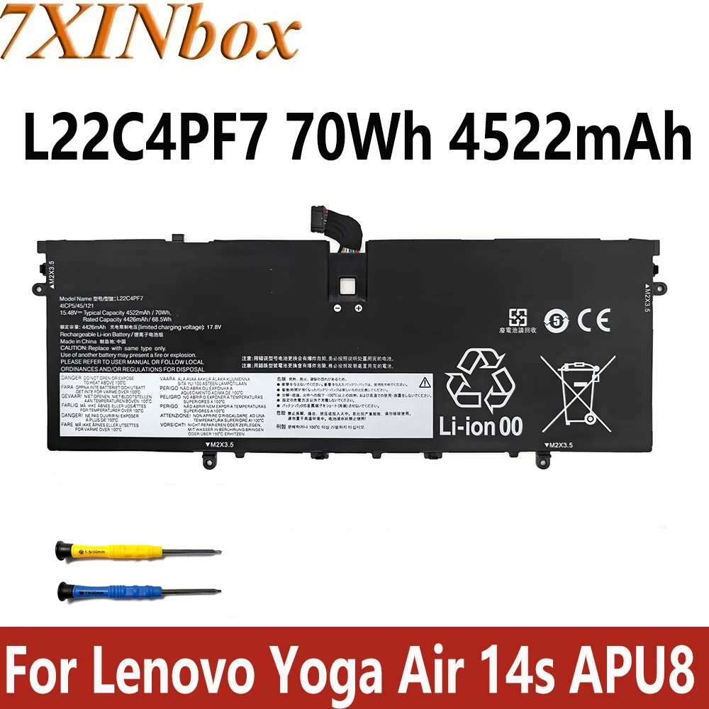 

7XINbox L22C4PF7 L22M4PF7 15.48V 70Wh 4522mAh Laptop Battery For Lenovo Yoga Air 14s APU8 free tools