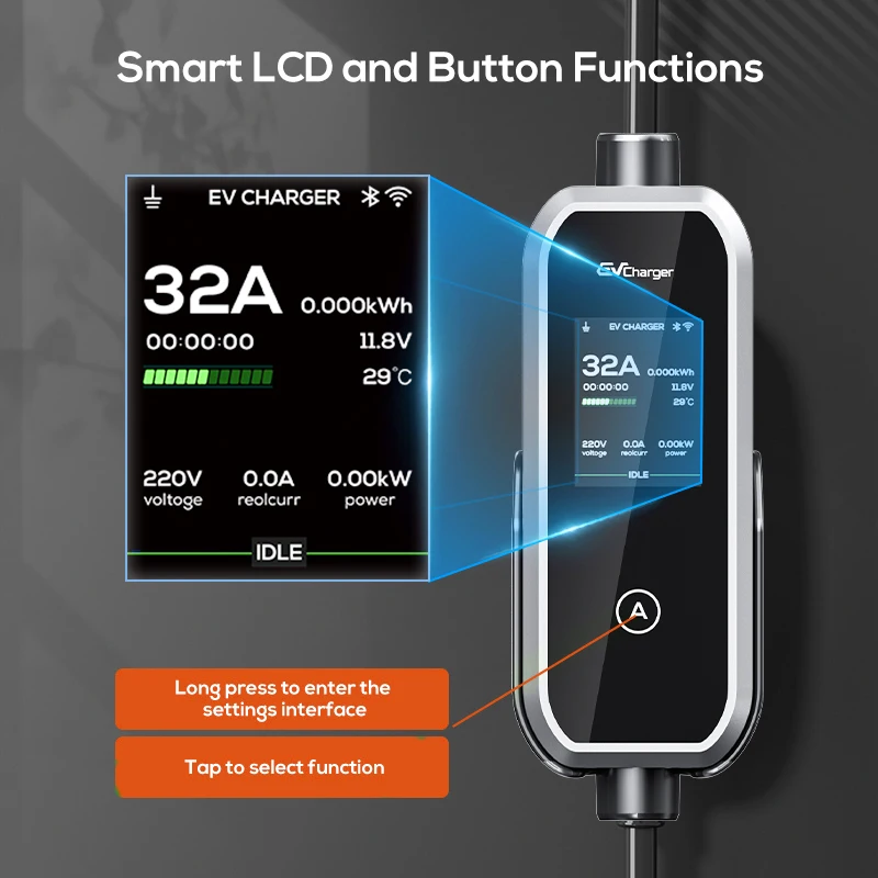 

Portable Electric Vehicle Charger Single Phase Gray Charging Box Fast Charging EV 3.5KW 16A