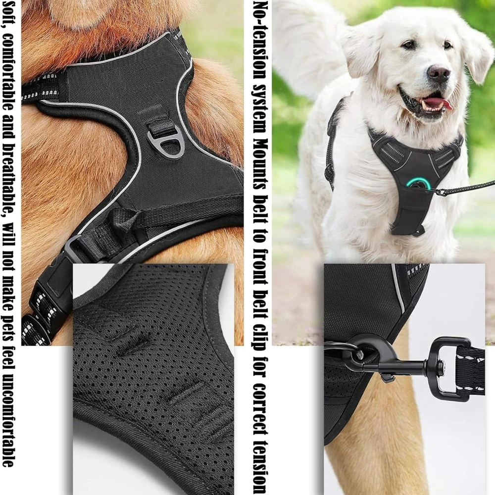 Dog Harness No Pull Adjustable Padded Vest With Reflective Tape_voghion.com