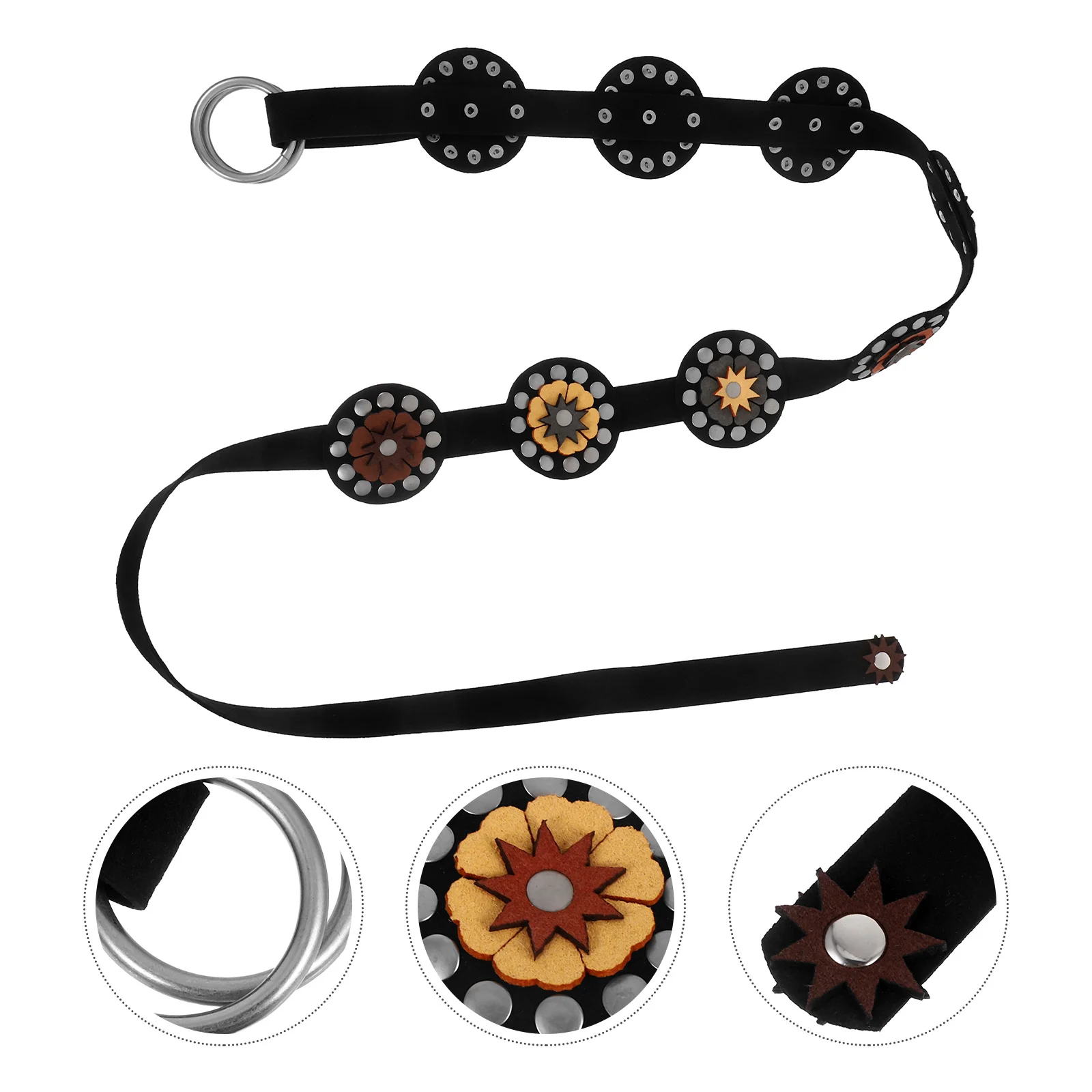 

Western Concho Belt Wide Hollow Disc Design Exaggerated Buckle Metal Chain Belt for Women Black Boho Casual Outfit Accent