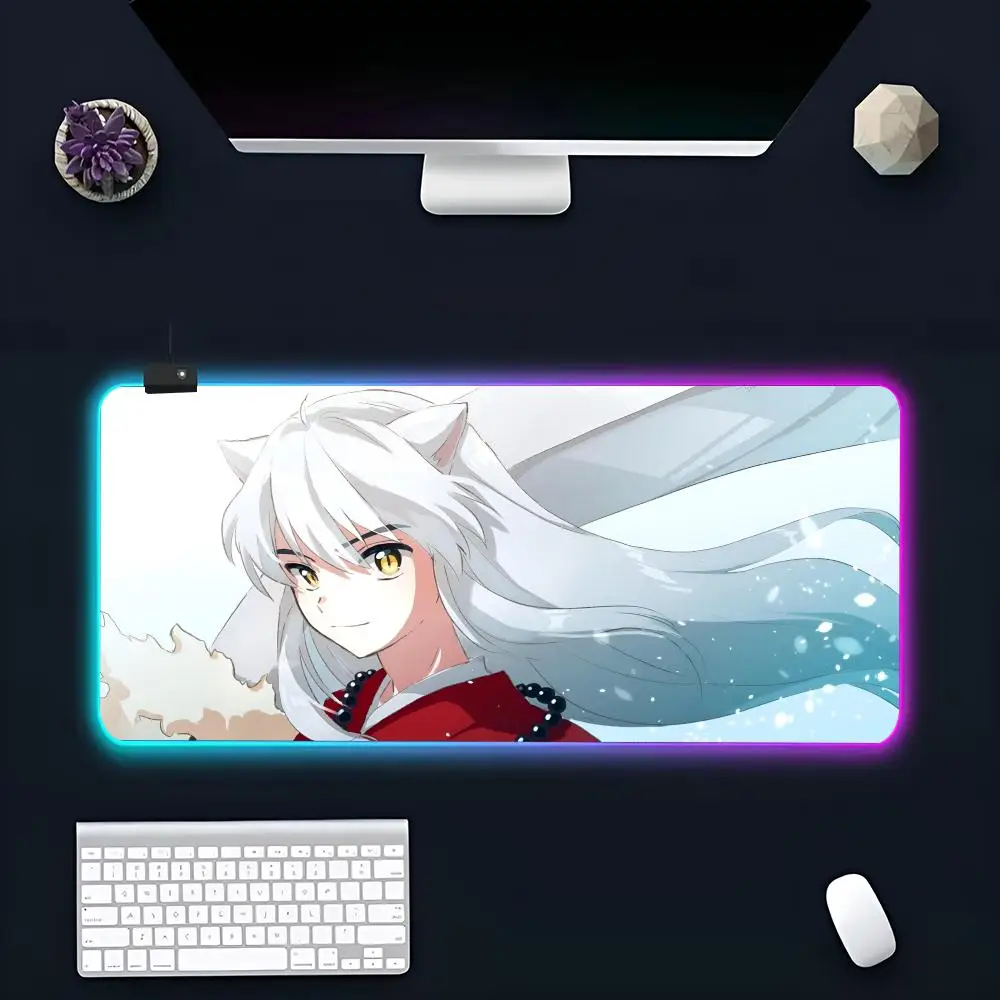 InuYasha Mouse Pad Large RGB Mouse Pad XXL LED Mouse Mat Japan Mousepads Table Pads Keyboard Mats Desk Rug With Backlit