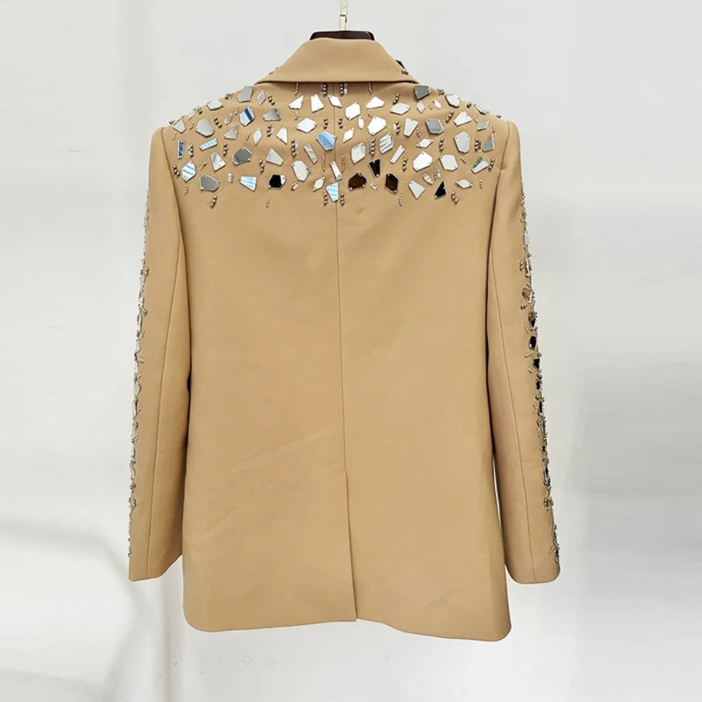 2025 Runway-Inspired Mirror luxury diamond Beaded Blazer and Shorts Set – Celebrity-Style Two-Piece Outfit